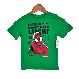 St Patricks Day Marvel Spider-Man T-Shirt Kids Medium 8 Green Luck Avengers
